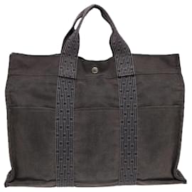 Hermès-HERMES Sac à main Her Line MM en nylon gris argent authentique 91409-Marron,Argenté
