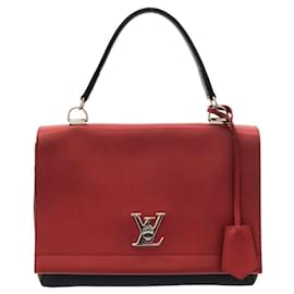 Louis Vuitton-LOUIS VUITTON Lockme II Lockme Handbag M42859 Red Dark Navy Blue Brown Soft Calfskin-Red