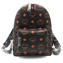 MCM Backpack Polyurethane Polyester Black Brown Black
