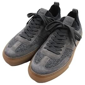 Tod's-Tod's Suede Leather Knit Logo Sneakers Gray-Brown