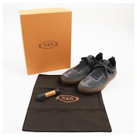 Tod's-Tod's Suede Leather Knit Logo Sneakers Gray-Brown