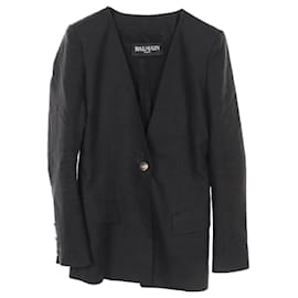 Balmain-Balmain Fabric Collarless Jacket Black-Black