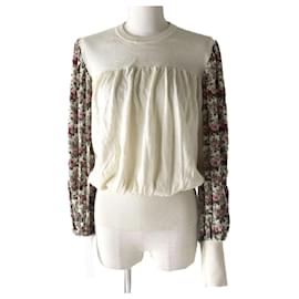 Louis Vuitton-Louis Vuitton Floral Print Wool Cashmere Silk Knit Top S-Beige