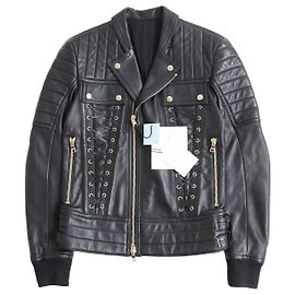 Balmain Leather Lace-up Biker Jacket Black 44 Black