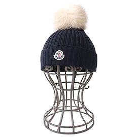 Moncler BERRETTO Wool Fox Fur Knit Hat Navy blue