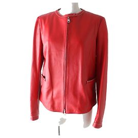 Emporio Armani Lamb Leather Zip Riders Jacket Red