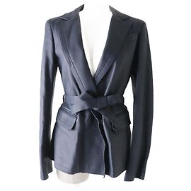 Loro Piana Deerskin Belted Jacket, Navy, Women Navy blue