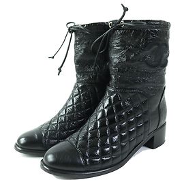 Chanel G34096 COCO Mark Leather Short Boots Black Black