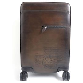 Berluti Venezia Leather Rolling Suitcase Brown
