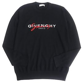 Givenchy Wollpullover XL mit gesticktem Logo Schwarz