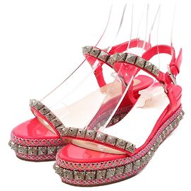 Christian Louboutin Patent Leather Studded Sandals Pink