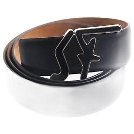 Salvatore Ferragamo SF Logo Leather Belt Black Black