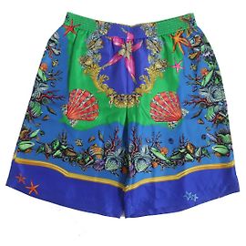 Bermuda de seda Versace Tresor de la Mer Azul Azul