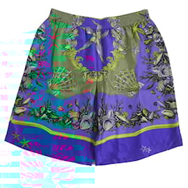Versace-Versace Silk Shorts Tresor de la Mer Blue-Blue