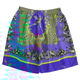 Versace-Versace Silk Shorts Tresor de la Mer Blue-Blue