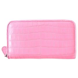 Bottega Veneta Crocodile Leather Zip Around Wallet Pink