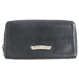 Chrome Hearts Black Leather Round Zip Wallet Black