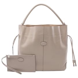 Tod's-Tod's Leather Di Medium Tote Bag-Grey