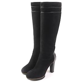 Tod's-Tod's Suede Leather Knee-high Boots Black 36-Black