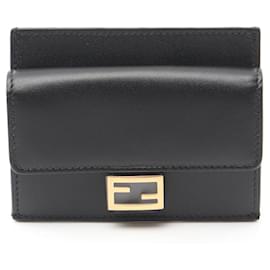 Fendi-Fendi Leather Baguette Card Case-Black