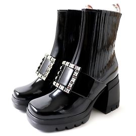 Botas cortas de charol para mujer Roger Vivier Negro