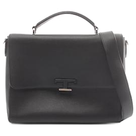 Tod's-Tod's Leather T Timeless Briefcase Black-Black