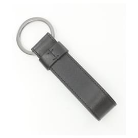 Tod's-Tod's T Logo Leather Metal Keychain-Black