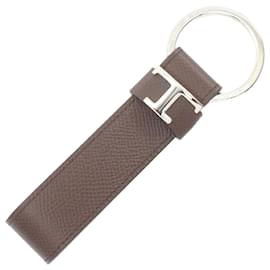 Tod's-Tod's Leather Metal T Logo Keychain-Brown