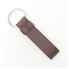 Tod's-Tod's Leather Metal T Logo Keychain-Brown