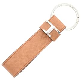 Tod's-Tod's Leather Metal T Logo Keychain-Brown
