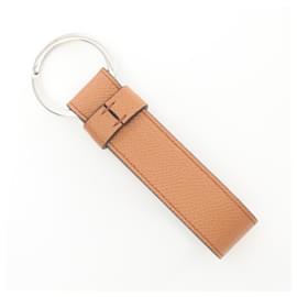 Tod's-Tod's Leather Metal T Logo Keychain-Brown