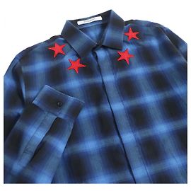 Camicia a quadri con patch a stella Givenchy blu taglia 41 Blu