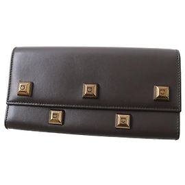 Salvatore Ferragamo Gancini Studded Leather Wallet Brown