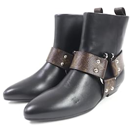 Louis Vuitton-Louis Vuitton Monogram Leather Ankle Boots Women-Black