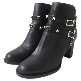Stivali corti in pelle Valentino Rockstud neri 36 Nero