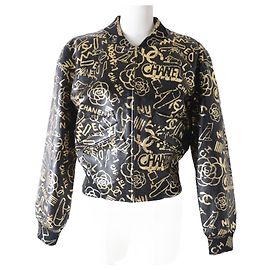 Chanel COCO Mark Kamelienlederjacke Schwarz Andere
