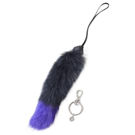 Tod's-TOD'S Fur Leather Key Ring Charm-Silvery