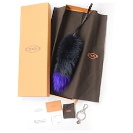 Tod's-TOD'S Fur Leather Key Ring Charm-Silvery