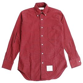 Camicia in cotone a motivo check rosso e nero THOM BROWNE Rosso