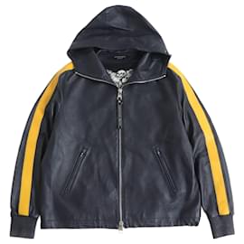 Alexander Mcqueen-Alexander McQueen Lambskin Leather Parka Navy 48-Navy blue