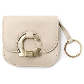 Salvatore Ferragamo Gancini Leather Coin Case with Key Ring Beige