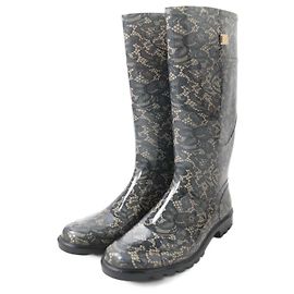 Dolce & Gabbana Lace Rain Boots Grey Beige Other