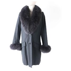 Valentino Leonard Wolljacke mit Fuchsfellkragen Anthrazitgrau