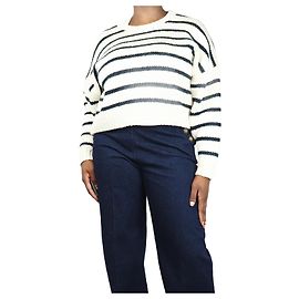 Frame Denim Cremefarbener gestreifter Pullover aus Baumwolle - Größe L Roh