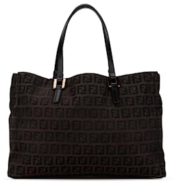 Fendi-Fendi Brown Zucchino Canvas Tote-Brown,Dark brown