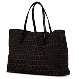 Fendi-Fendi Brown Zucchino Canvas Tote-Brown,Dark brown