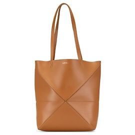 LOEWE Tote Puzzle medio in pelle di vitello lucida marrone Marrone
