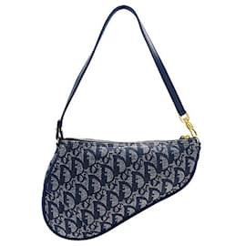 Christian Dior-Christian Dior Navy Jacquard Saddle Bag-Navy blue