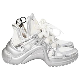 Louis Vuitton- Louis Vuitton Archlight Chunky Sneakers in Silver Leather and Polyester-Silvery,Metallic