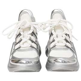 Louis Vuitton- Louis Vuitton Archlight Chunky Sneakers in Silver Leather and Polyester-Silvery,Metallic